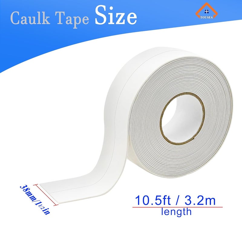 TOUSEA White Caulk Tape Waterproof Self Adhesive for Bath & Kitchen,Peel and Stick Caulk Strip Caulking Tape for Bathroom,Tub Surround,Toilet Bowl Stick,Kitchen Countertop (1.5" x 10.5Ft - Image 2